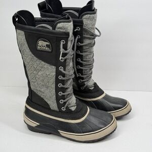 Sorel Sorelli Boot Lace Up Waterproof Black Rubber Insulated Winter Size 8